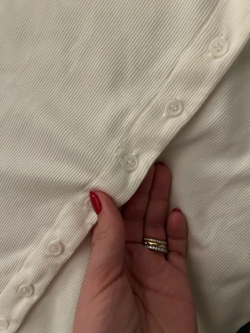 Reformation Cream Ribbed Button-Front Short Sleeve Top - Picture 4 of 5